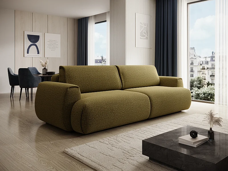 Canapé 4 places convertible en tissu chenille vert olive MONELIA