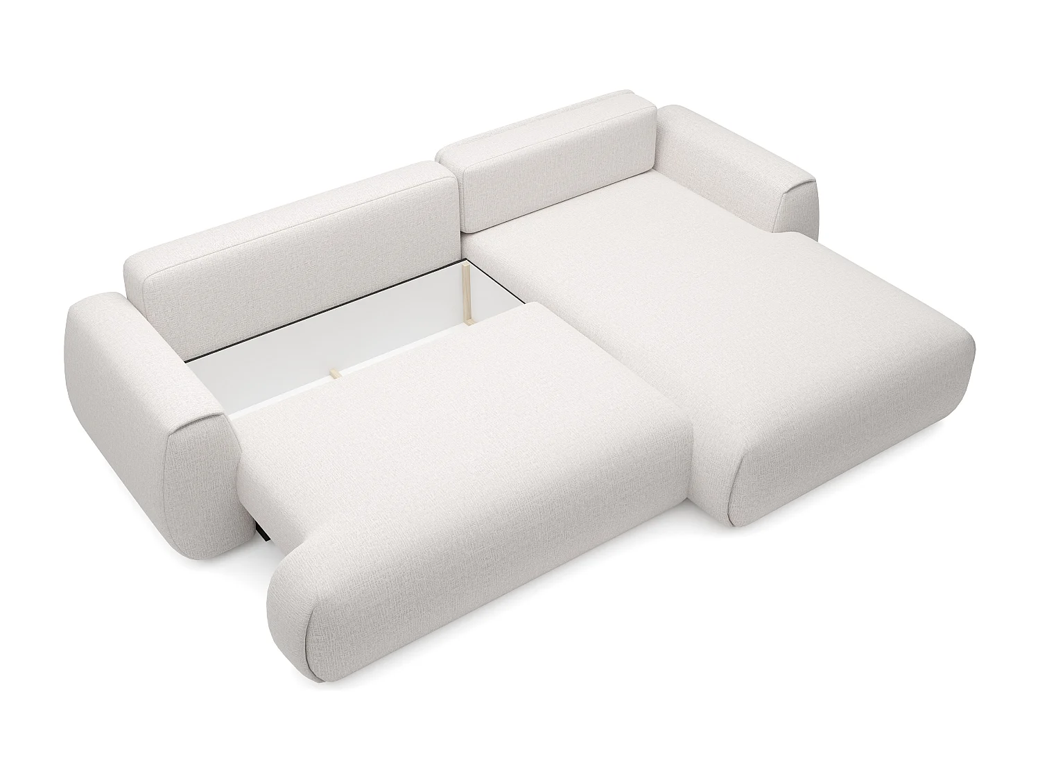 Canapé d'angle droit convertible en tissu chenille blanc ivoire MONELIA