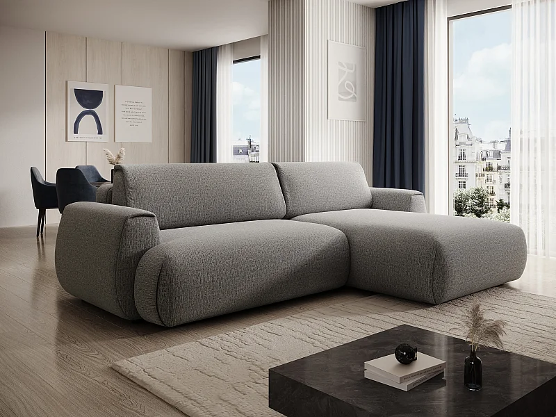 Canapé d'angle droit convertible en tissu chenille gris MONELIA