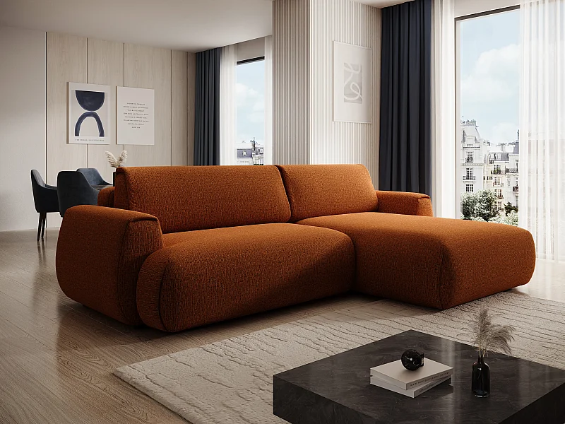 Canapé d'angle droit convertible en tissu chenille terracotta MONELIA