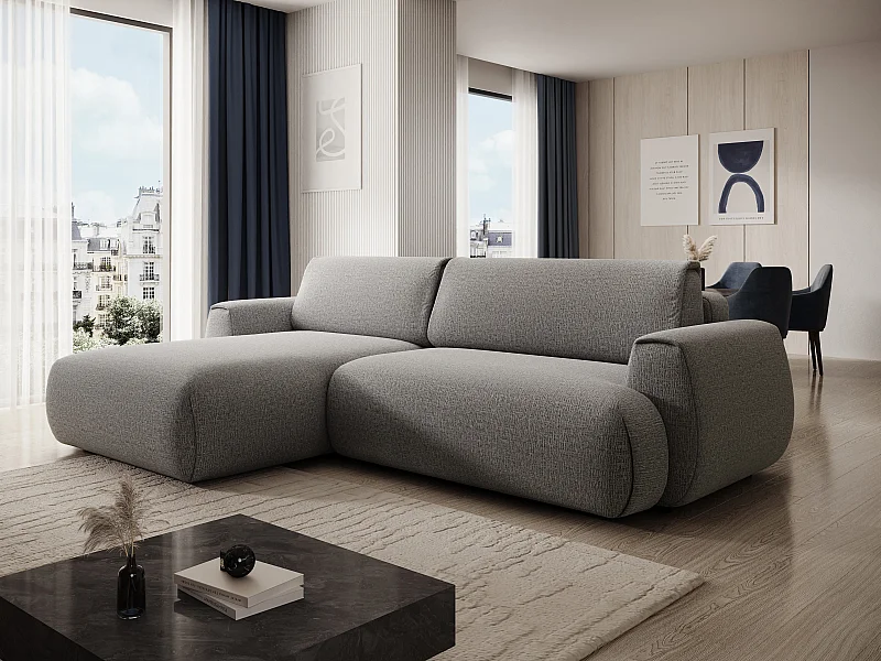 Canapé d'angle gauche convertible en tissu chenille gris MONELIA