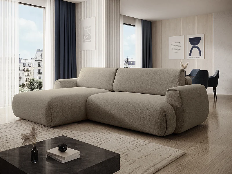 Canapé d'angle gauche convertible en tissu chenille taupe MONELIA