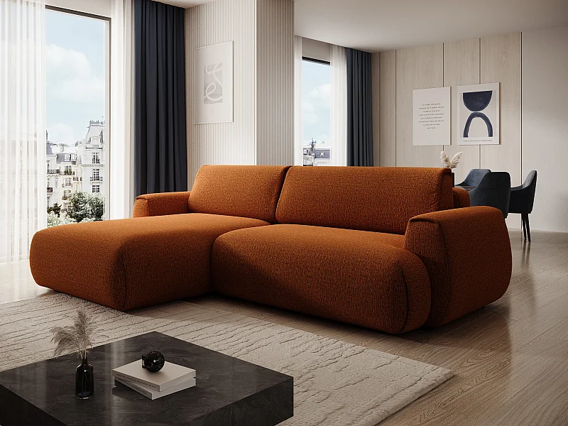 Canapé d'angle gauche convertible en tissu chenille terracotta MONELIA
