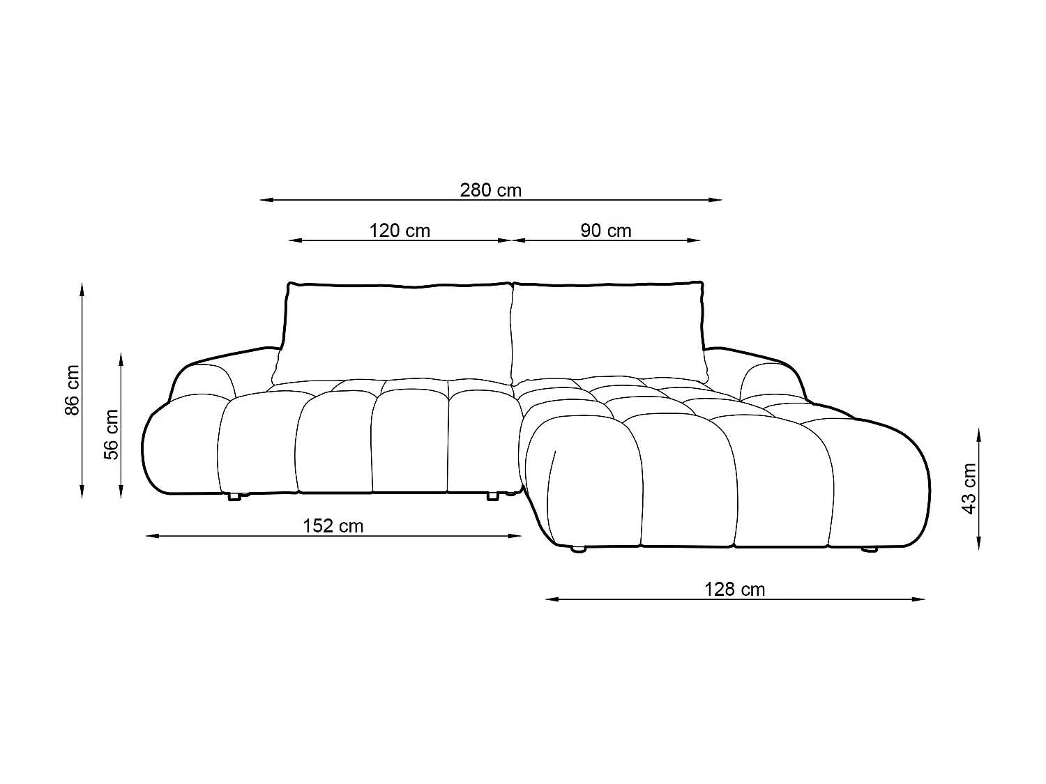 Hoekslaapbank rechts in grijze chenillestof FARNETA