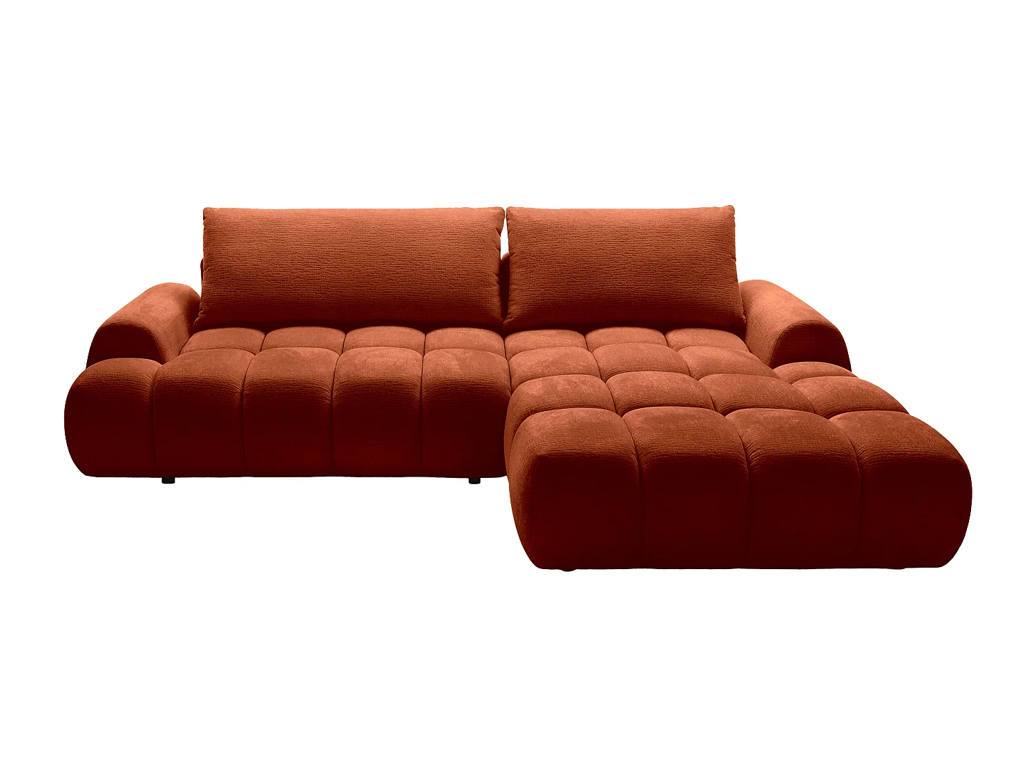 Canapé d'angle droit convertible en tissu chenille terracotta FARNETA