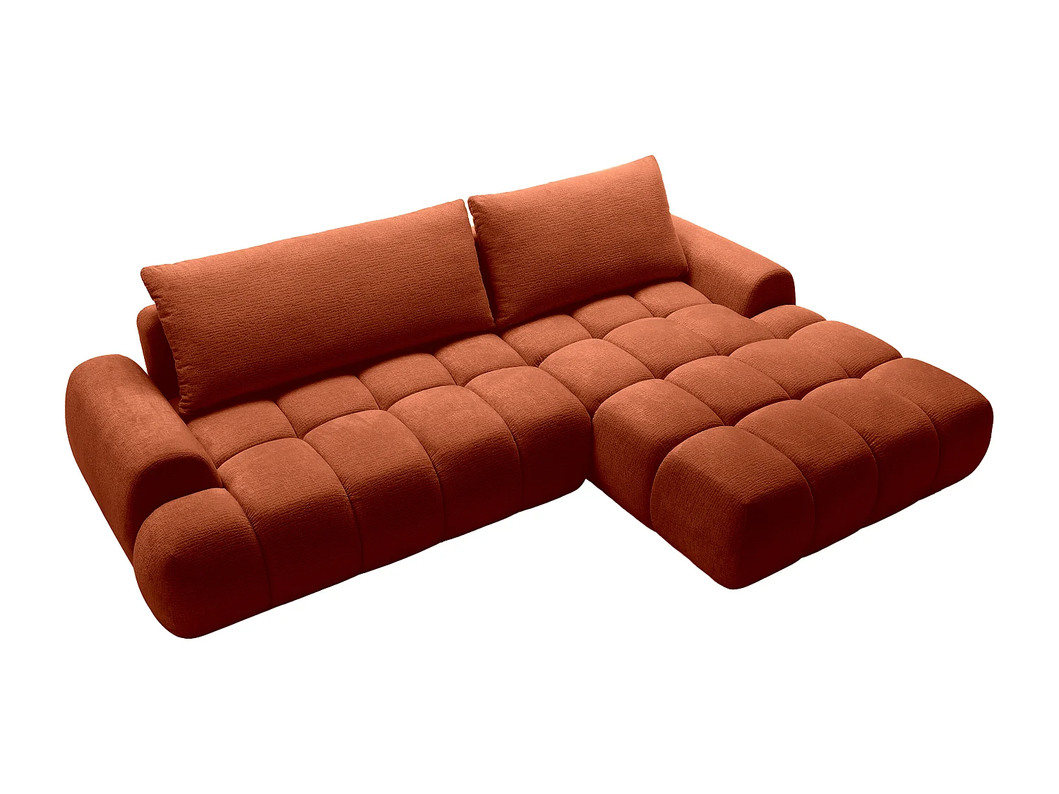 Canapé d'angle droit convertible en tissu chenille terracotta FARNETA