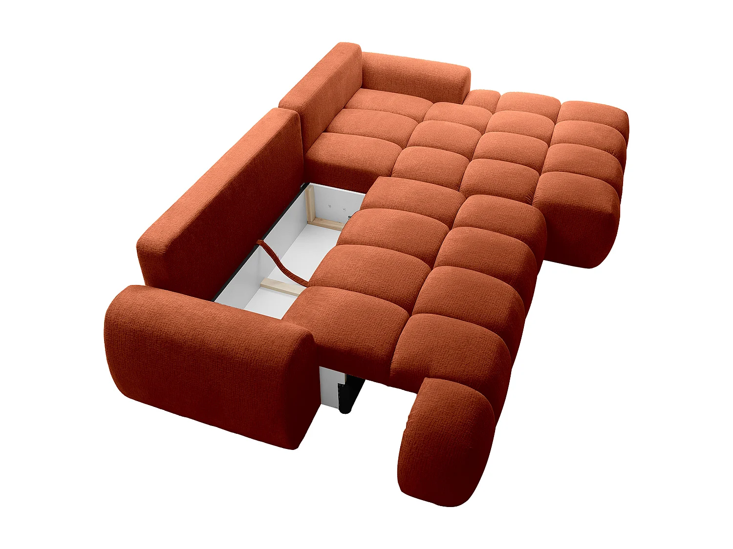 Canapé d'angle droit convertible en tissu chenille terracotta FARNETA