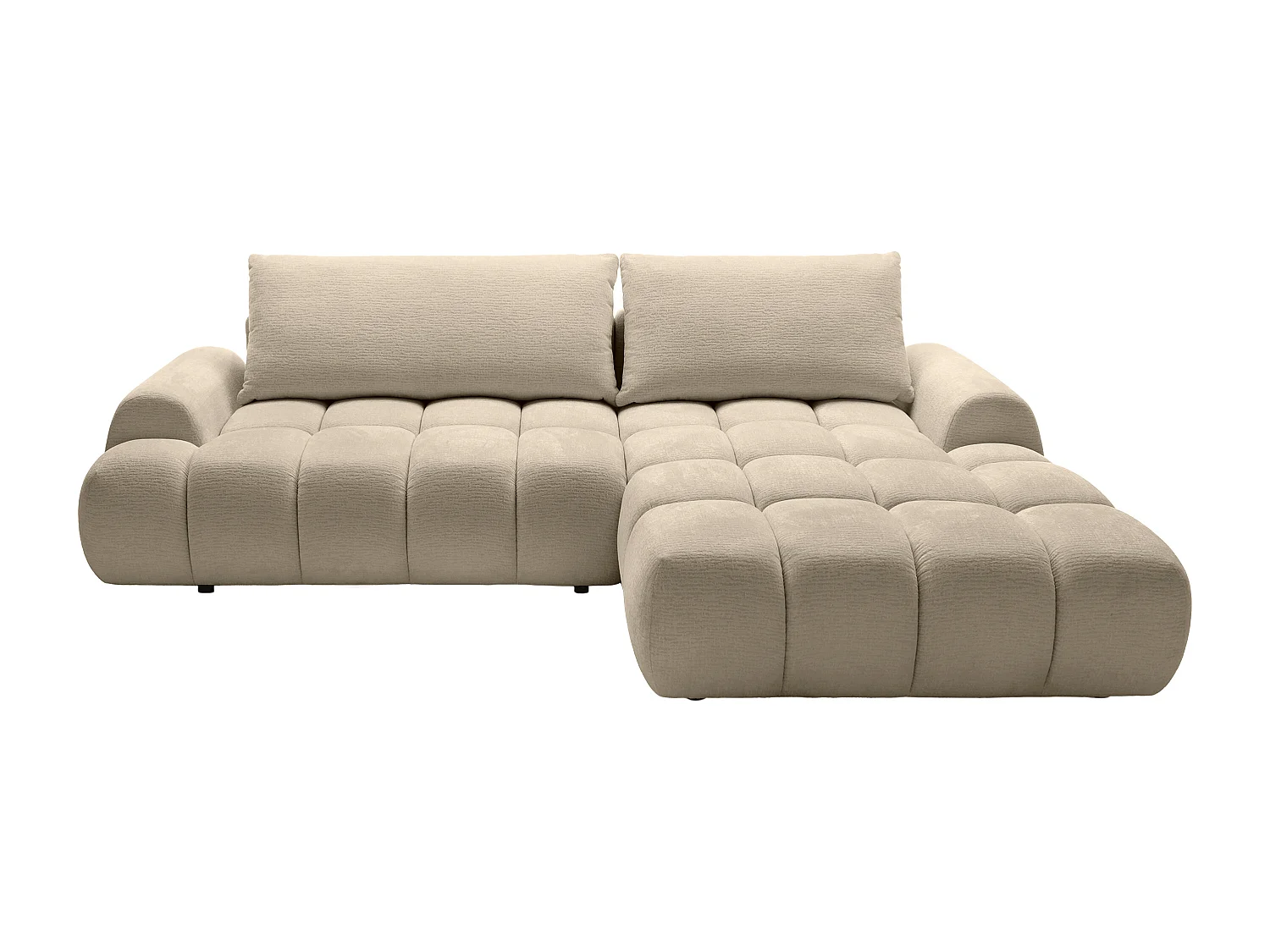 Canapé d'angle droit convertible en tissu chenille taupe FARNETA