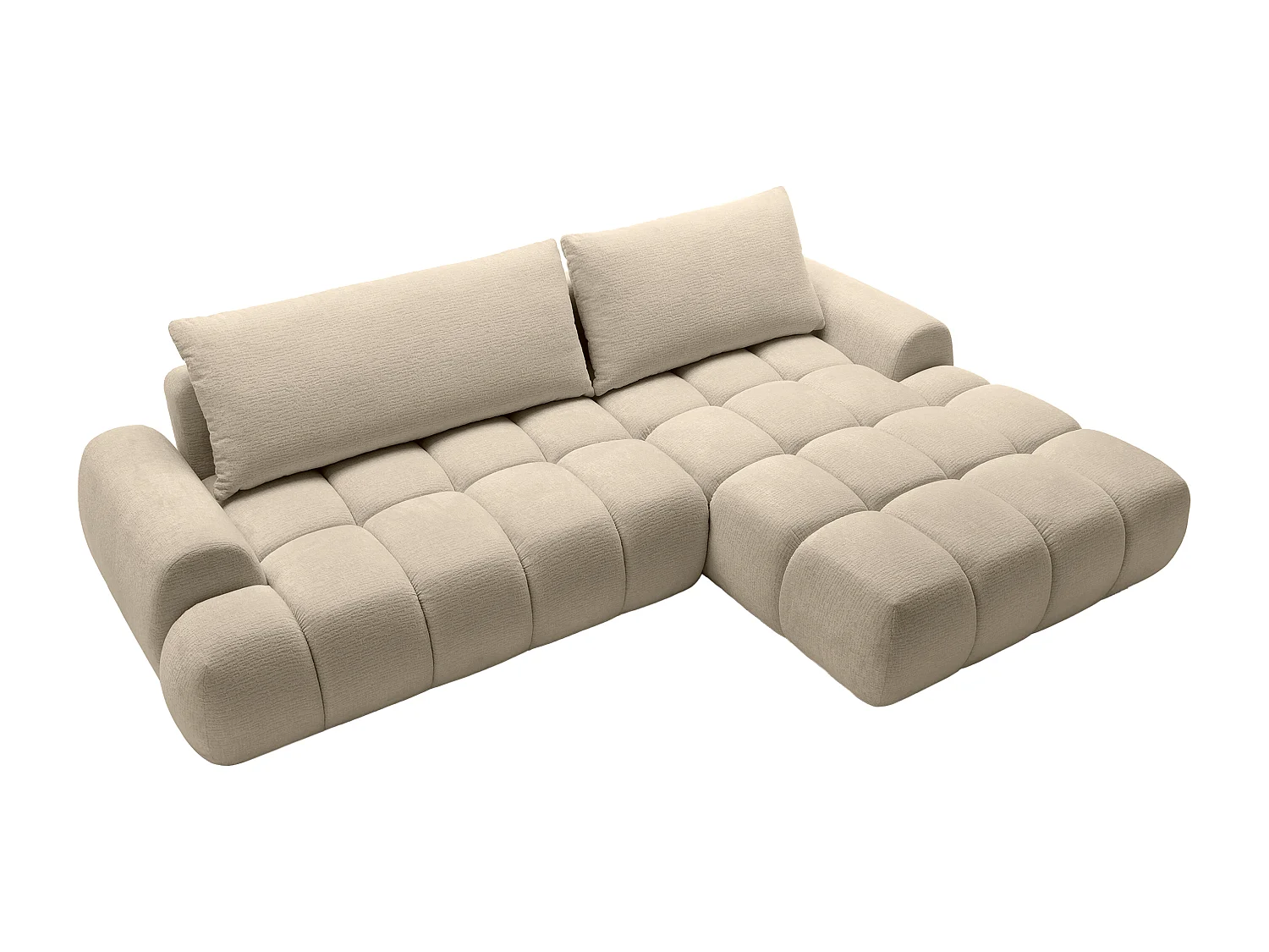Canapé d'angle droit convertible en tissu chenille taupe FARNETA