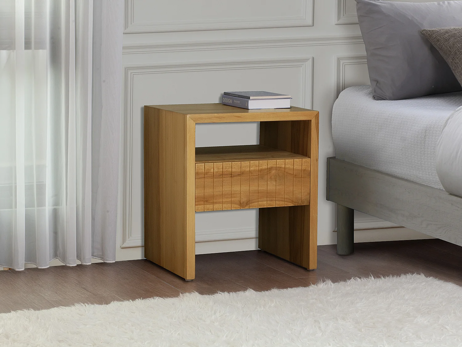 Lot de 2 tables de chevet 1 tiroir et 1 niche - Bois de teck - Coloris : Naturel - REVUKA