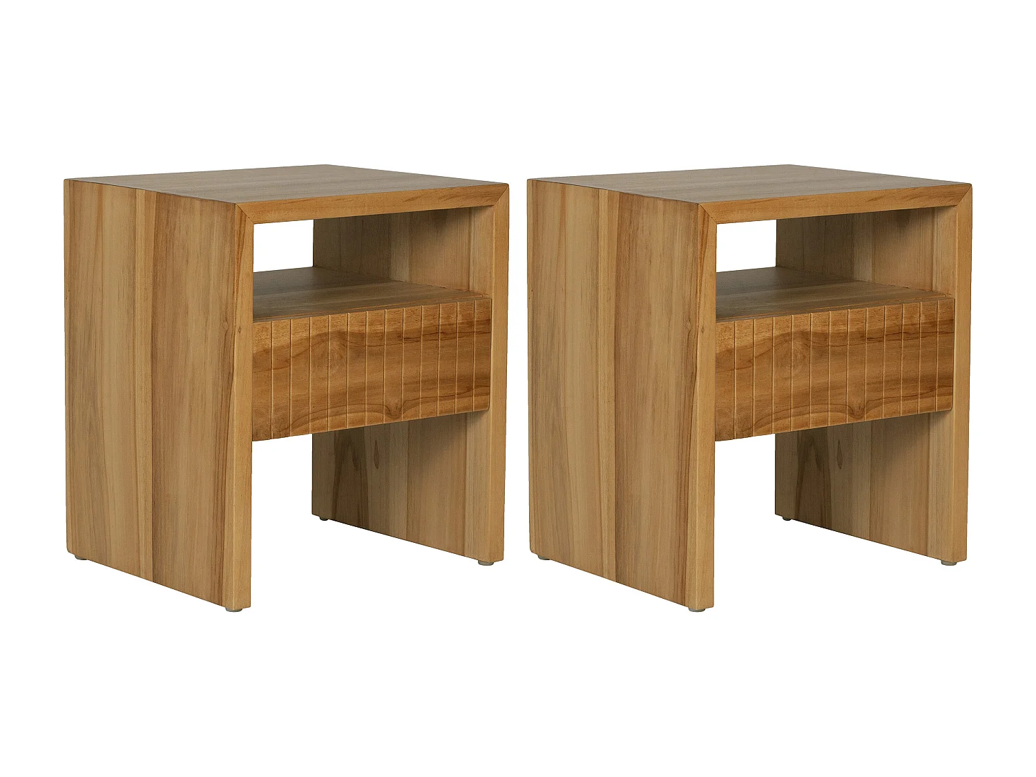 Lot de 2 tables de chevet 1 tiroir et 1 niche - Bois de teck - Coloris : Naturel - REVUKA