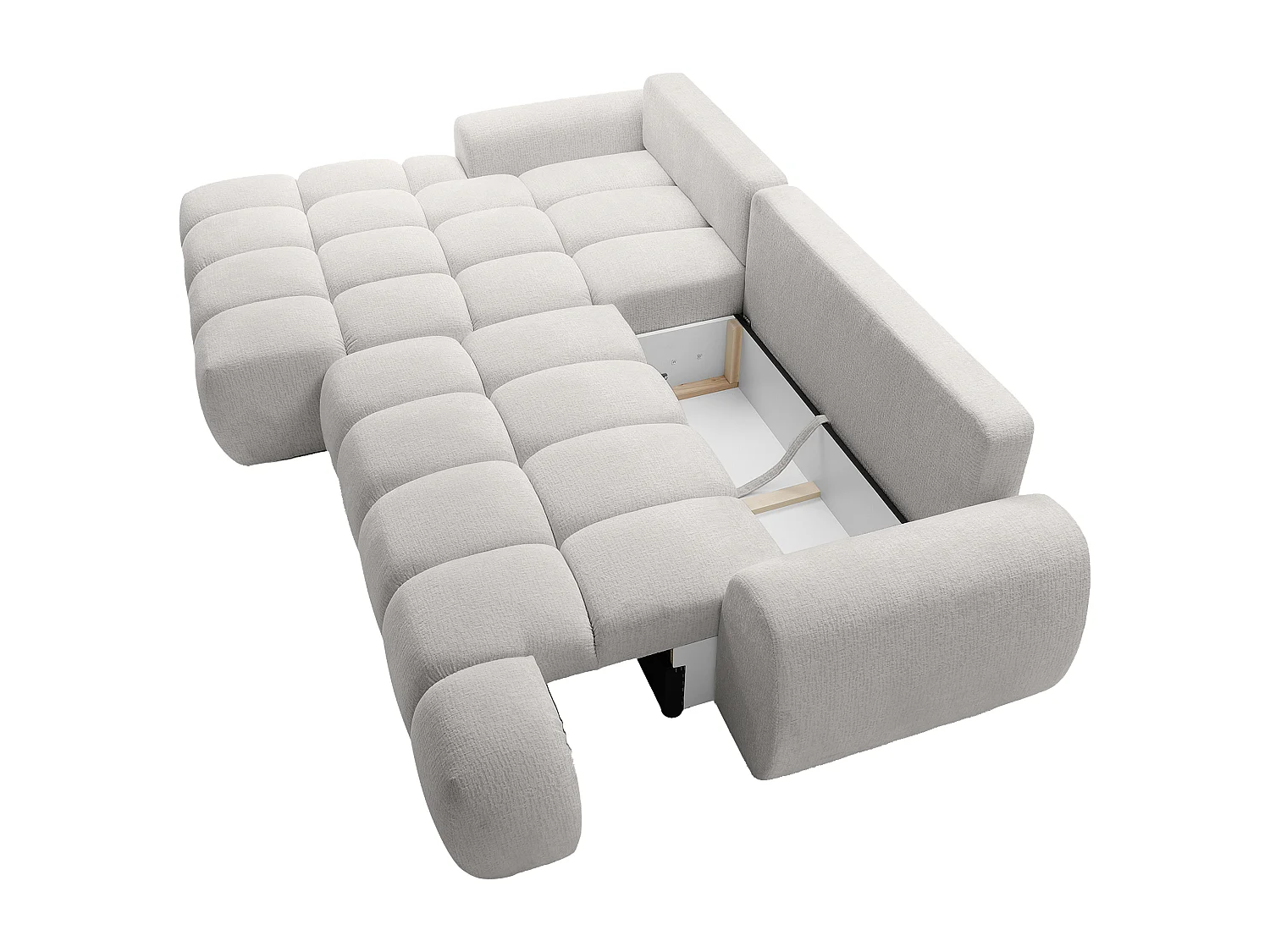 Canapé d'angle gauche convertible en tissu chenille gris clair FARNETA