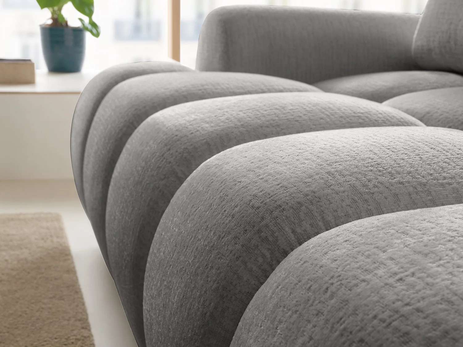 Canapé d'angle gauche convertible en tissu chenille gris FARNETA