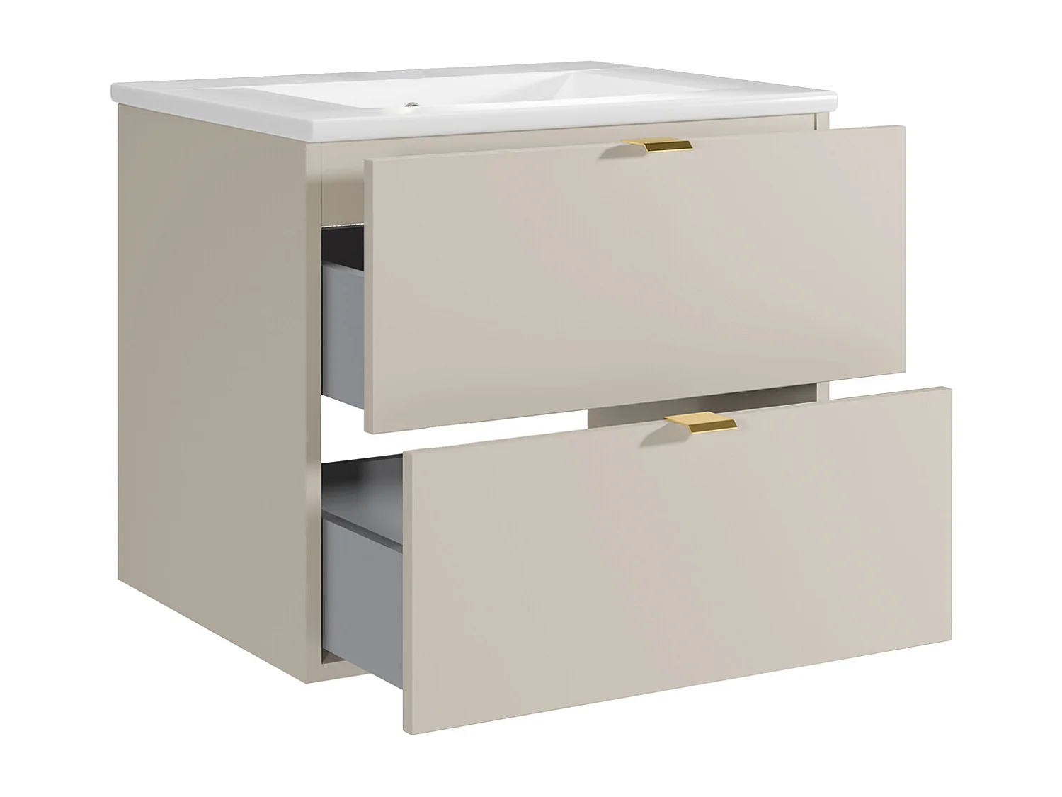 Meuble de salle de bain suspendu avec vasque à encastrer - Beige - 60 cm - LAVENA