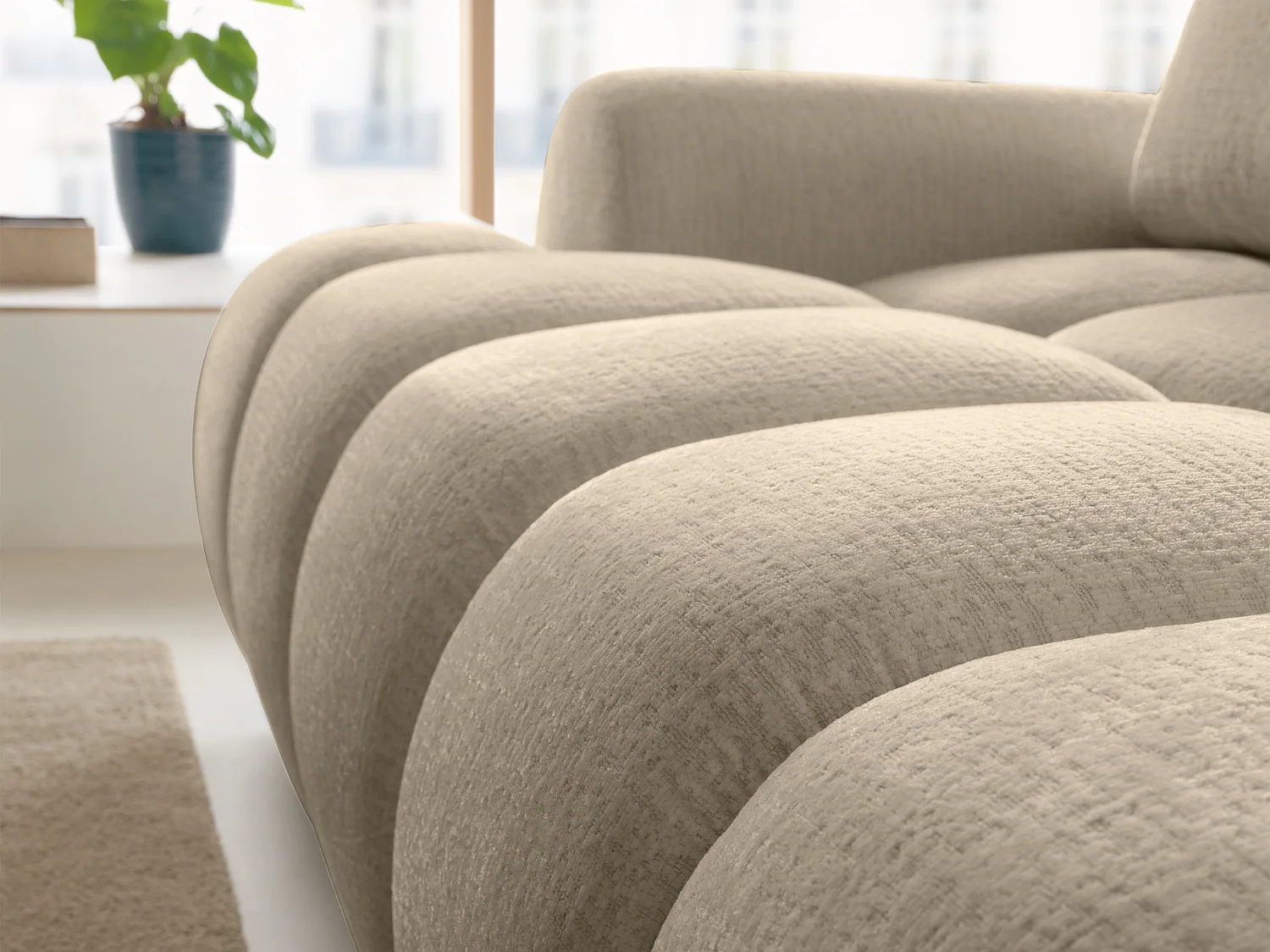 Canapé d'angle gauche convertible en tissu chenille taupe FARNETA