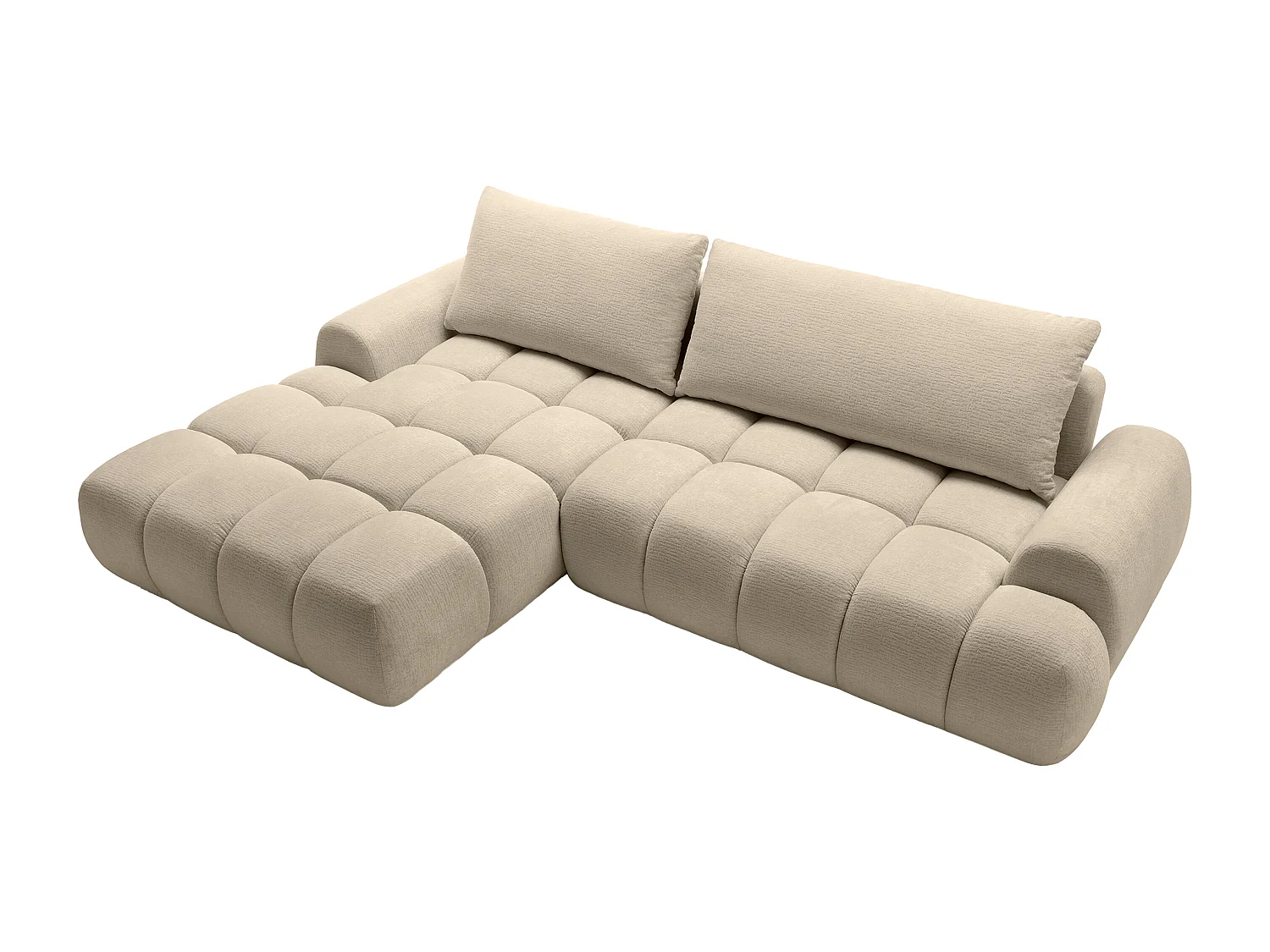 Canapé d'angle gauche convertible en tissu chenille taupe FARNETA