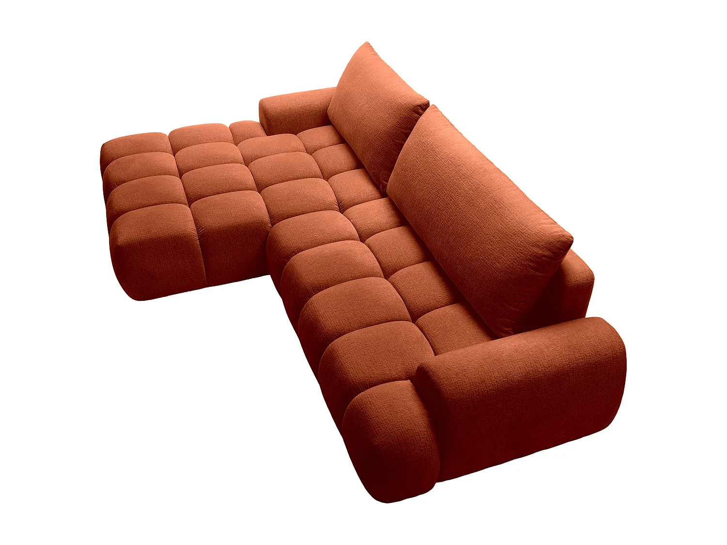 Canapé d'angle gauche convertible en tissu chenille terracotta FARNETA