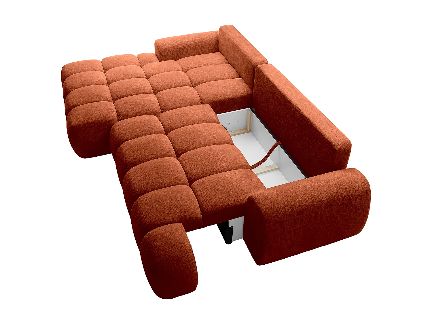 Canapé d'angle gauche convertible en tissu chenille terracotta FARNETA