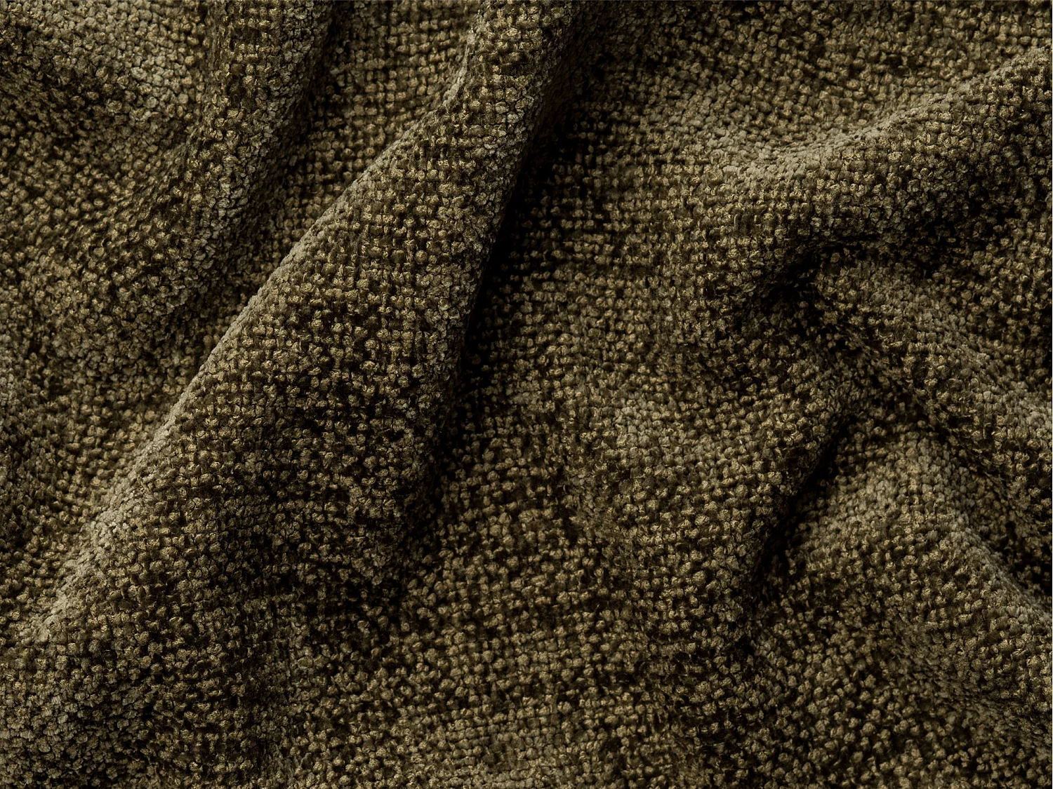 Canapé 3 places confort assise profonde en tissu chenille vert kaki PINETA