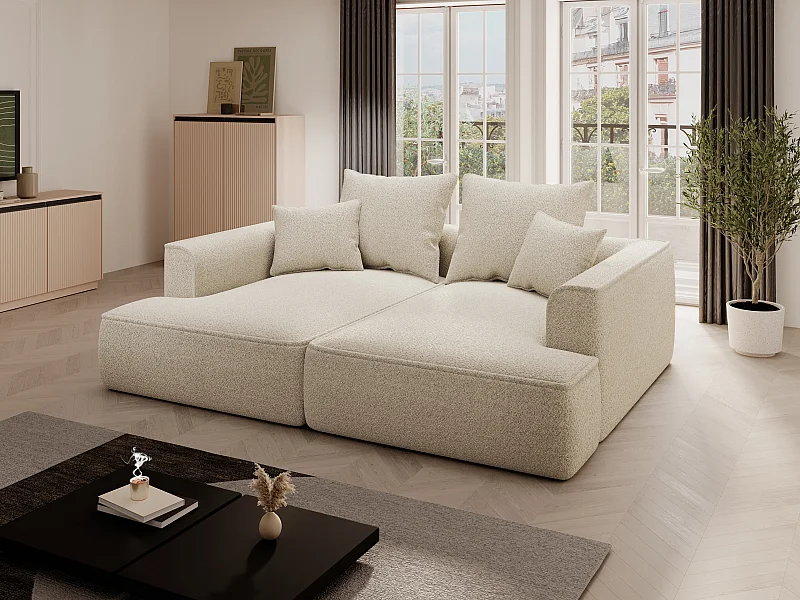 Divano 3 posti seduta comfort e profonda in tessuto ciniglia beige - PINETA
