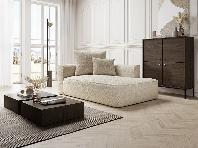 Méridienne droite en tissu chenille beige PINETA