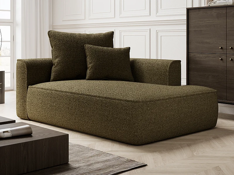 Méridienne droite en tissu chenille vert kaki PINETA