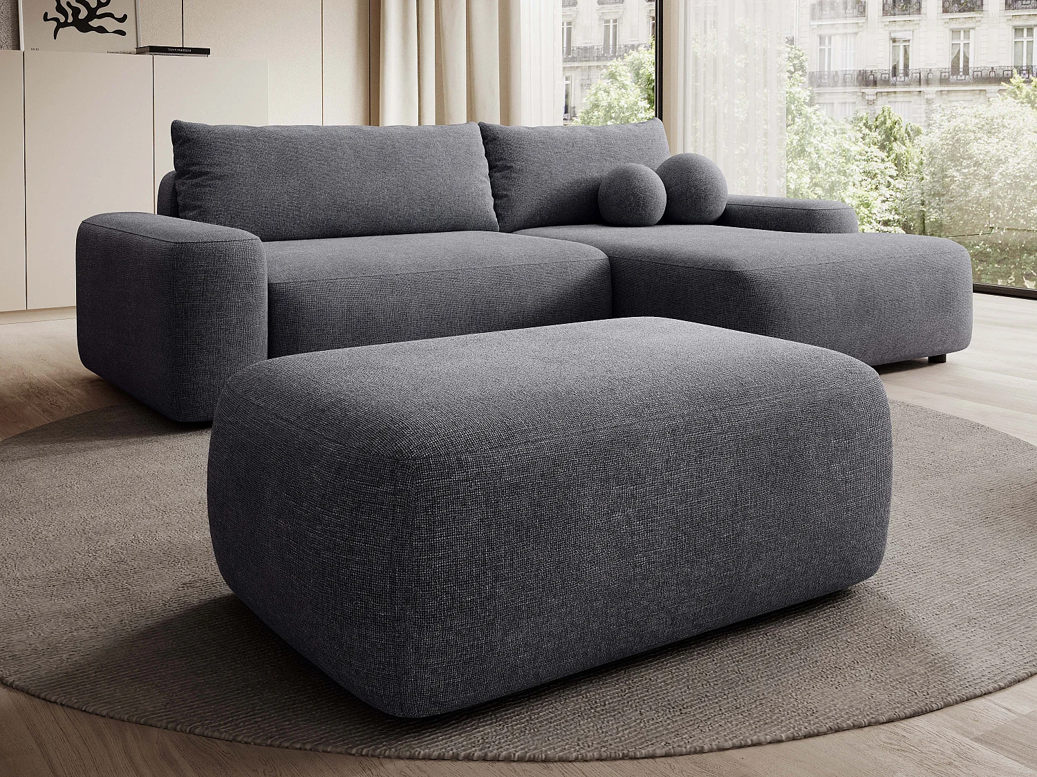 Pouf in Tessuto testurizzato grigio antracite - DAVISO