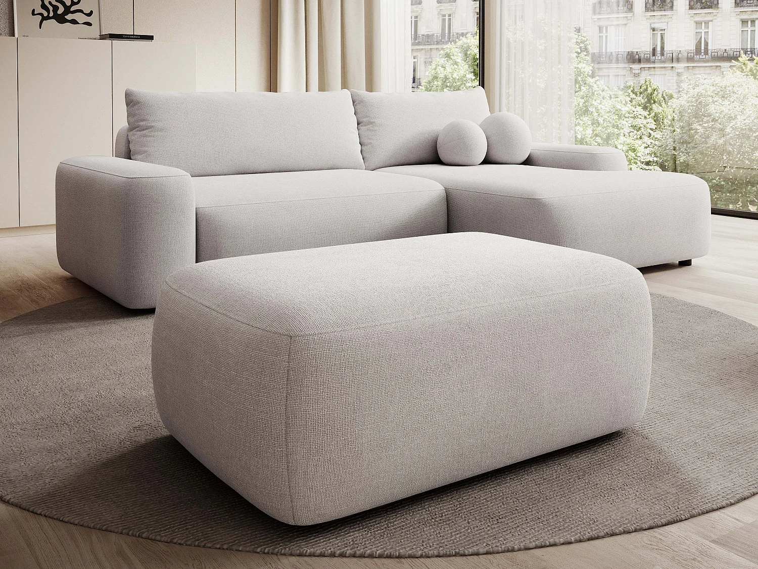 Pouf in Tessuto testurizzato beige - DAVISO