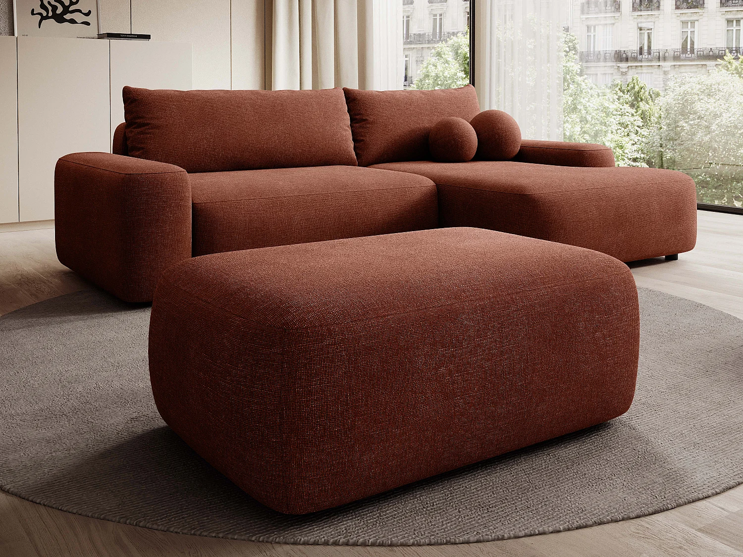 Pouf in Tessuto testurizzato terracotta - DAVISO