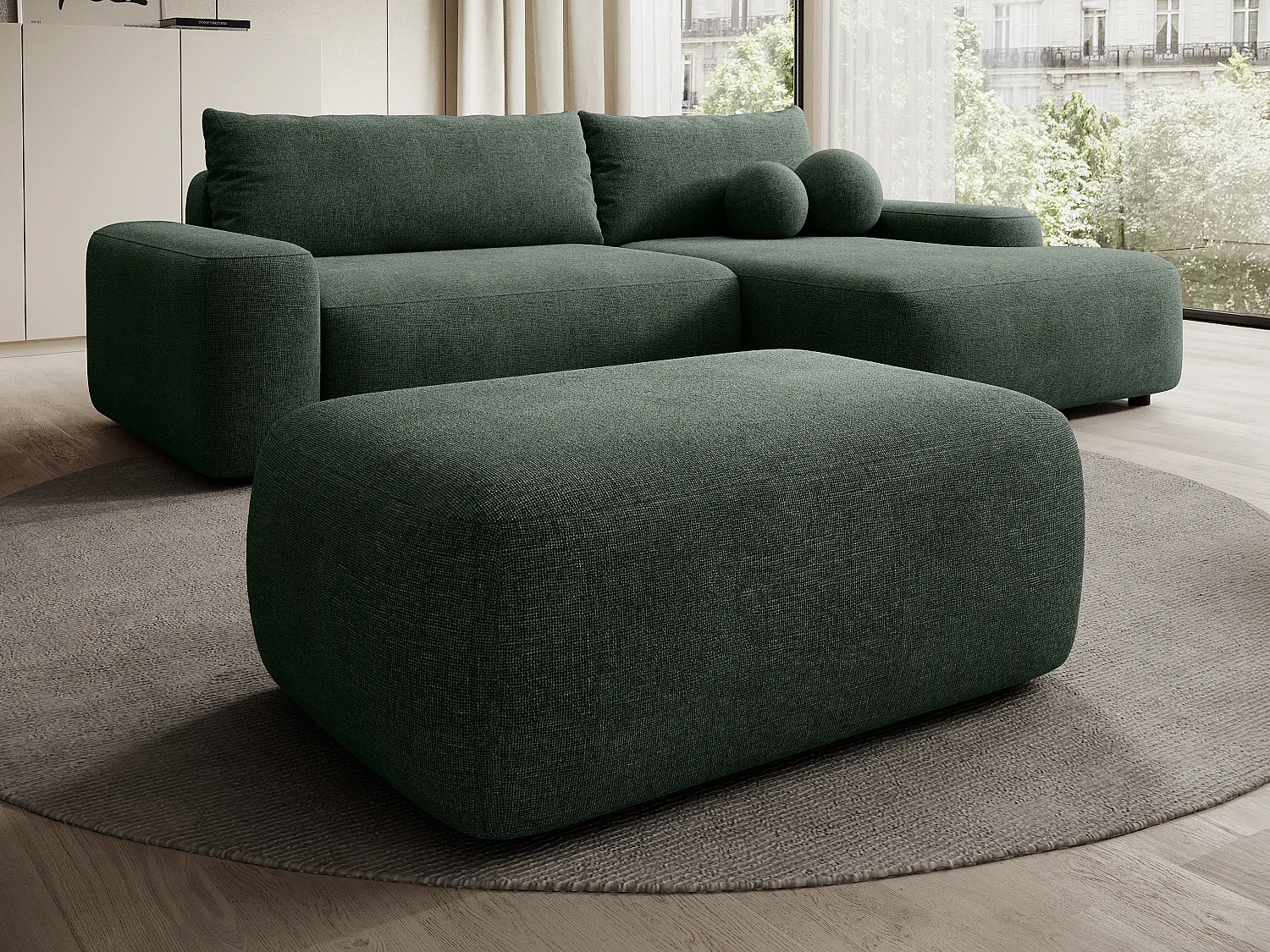 Pouf en tissu texturé vert sapin DAVISO