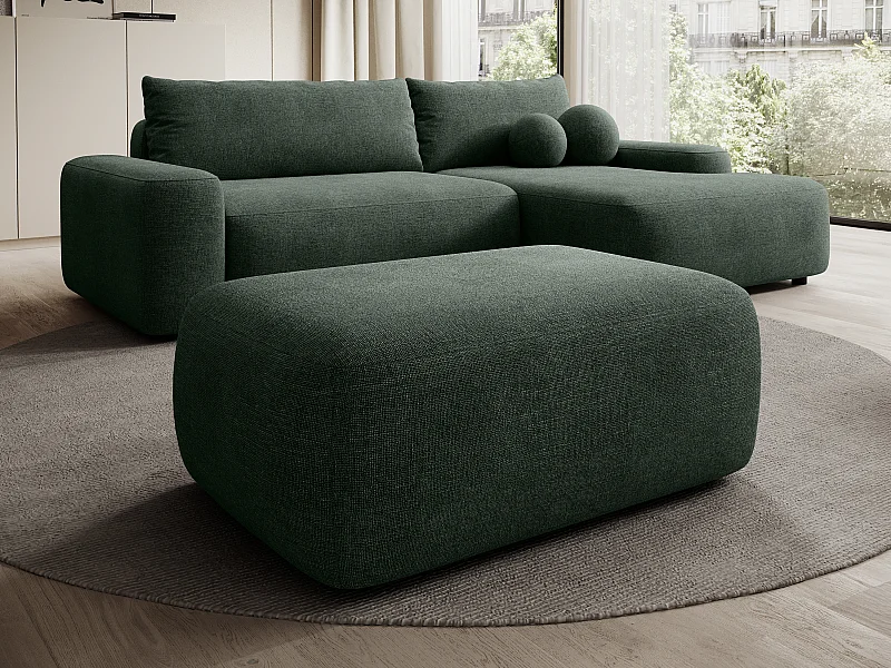 Pouf en tissu texturé vert sapin DAVISO