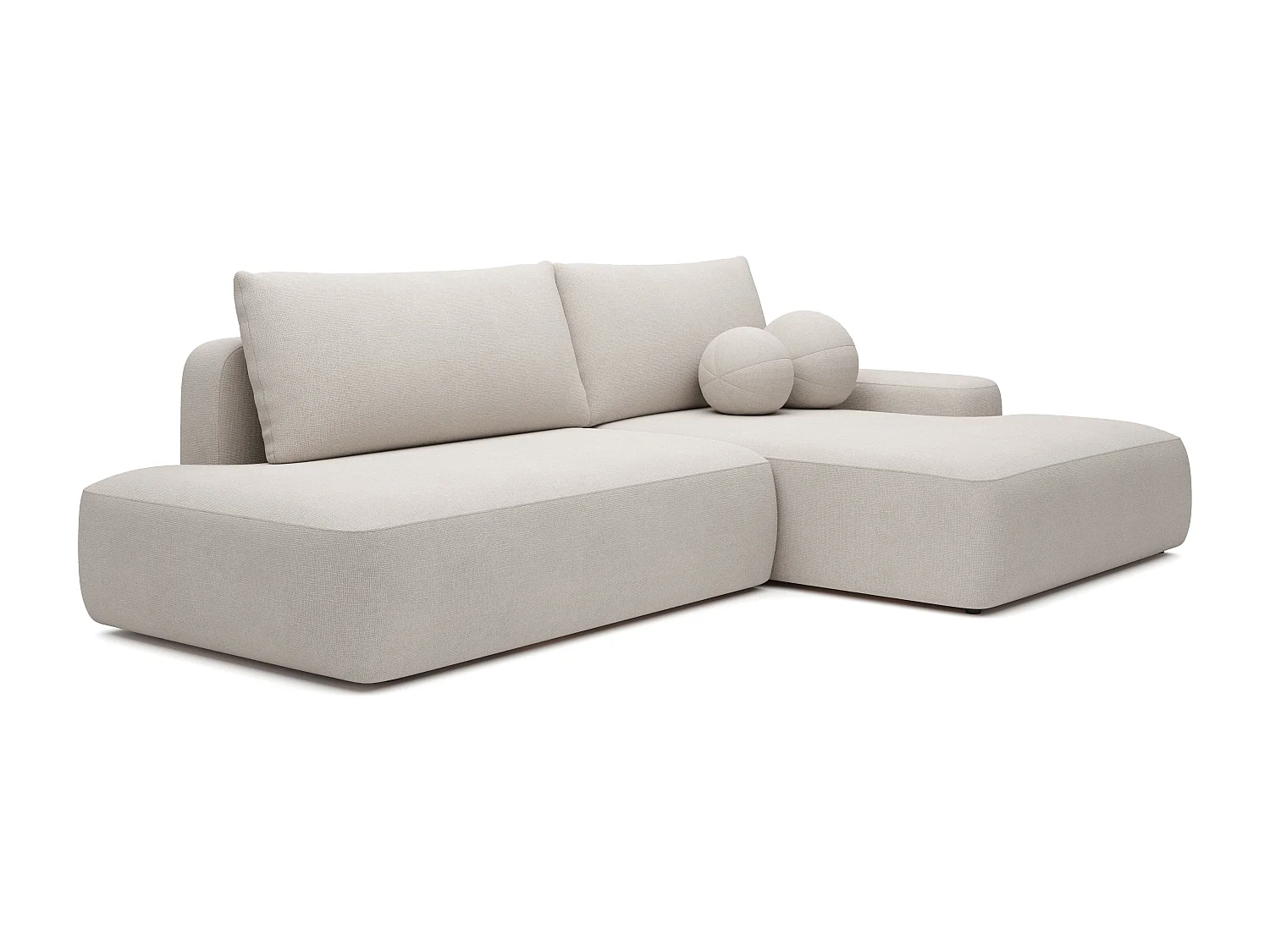 Canapé d'angle droit ouvert convertible en tissu texturé beige DAVISO