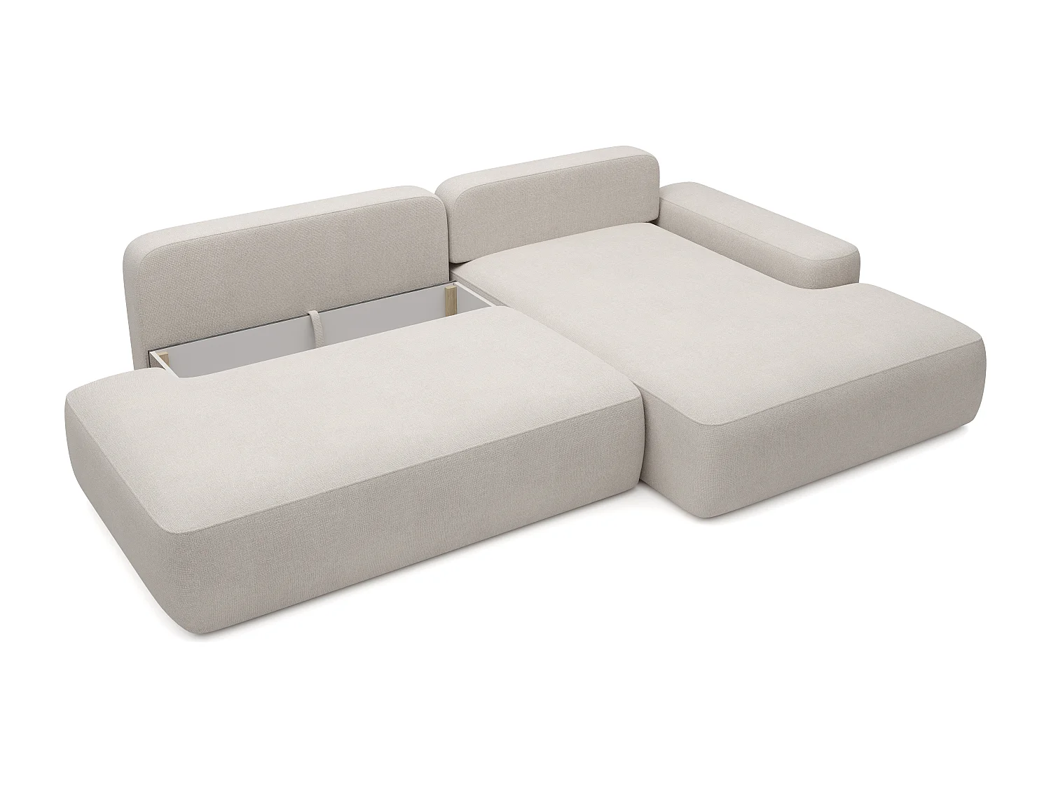 Canapé d'angle droit ouvert convertible en tissu texturé beige DAVISO