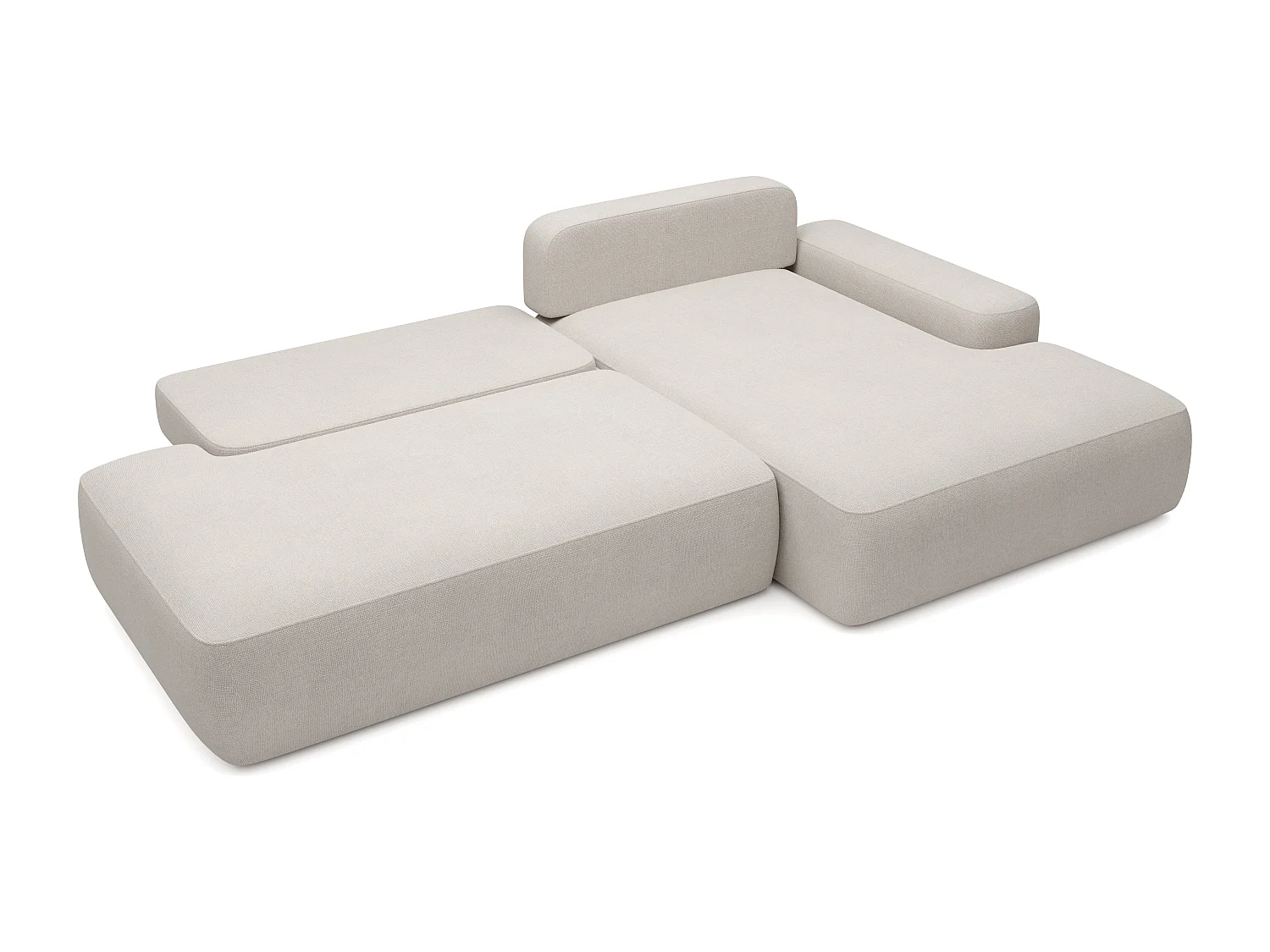 Canapé d'angle droit ouvert convertible en tissu texturé beige DAVISO