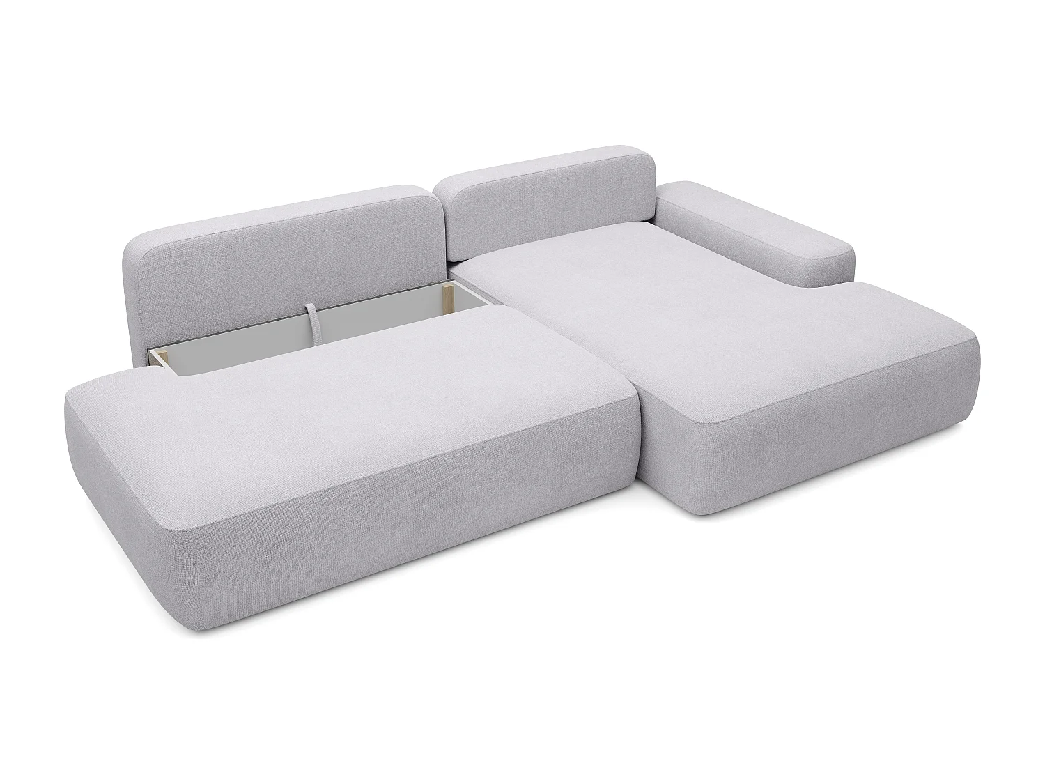 Canapé d'angle droit ouvert convertible en tissu texturé gris clair DAVISO