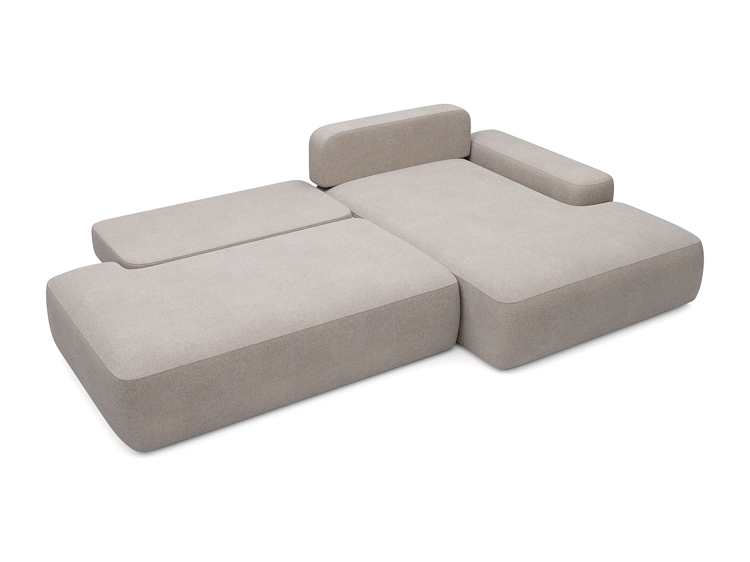 Canapé d'angle droit ouvert convertible en tissu texturé taupe DAVISO