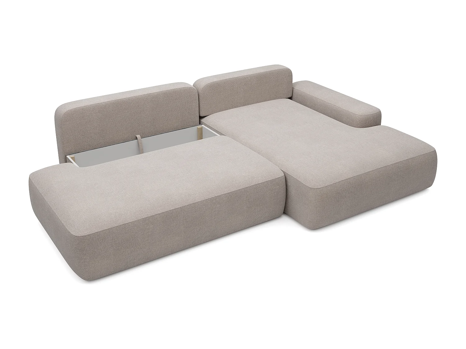 Canapé d'angle droit ouvert convertible en tissu texturé taupe DAVISO