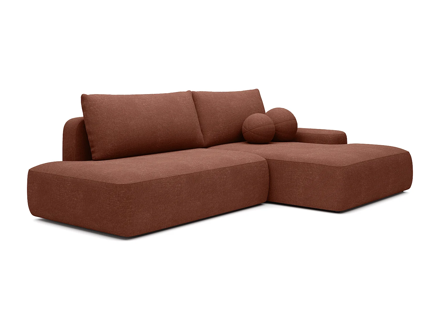 Canapé d'angle droit ouvert convertible en tissu texturé terracotta DAVISO