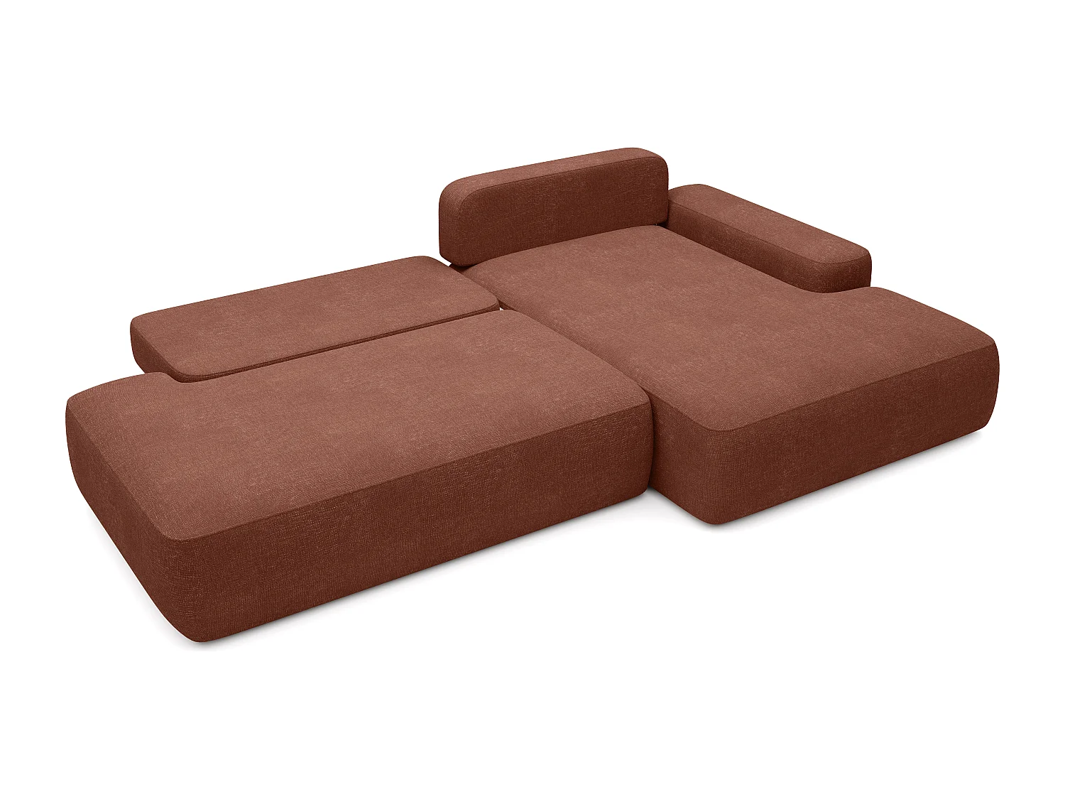 Canapé d'angle droit ouvert convertible en tissu texturé terracotta DAVISO