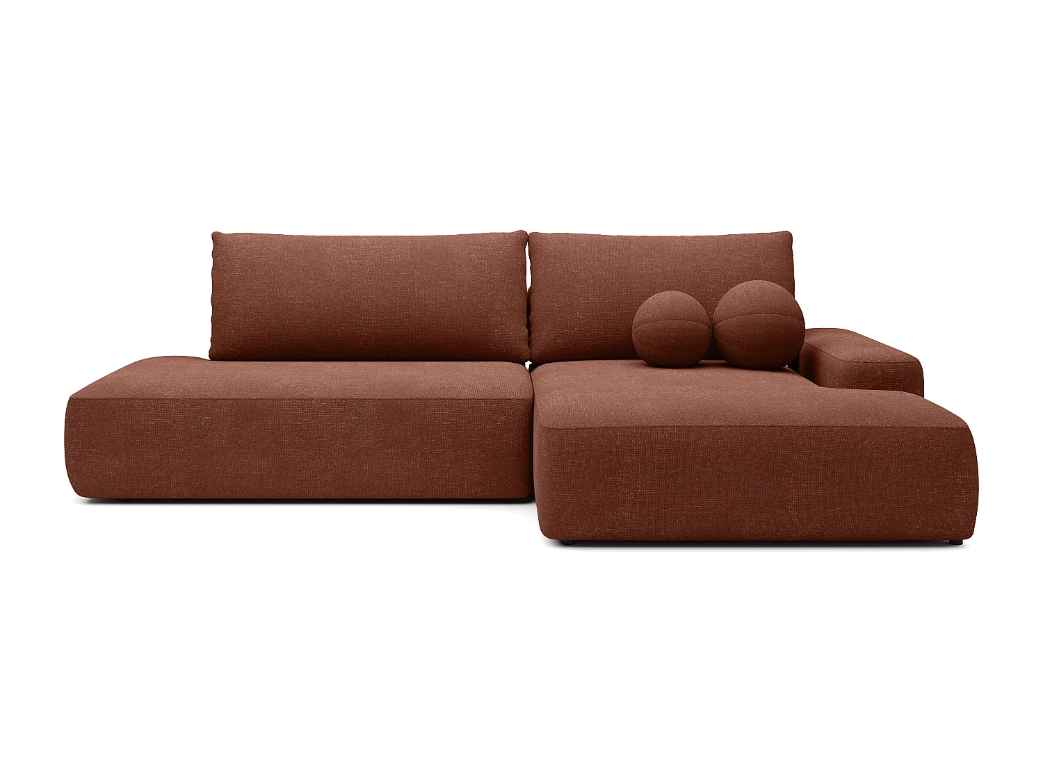 Canapé d'angle droit ouvert convertible en tissu texturé terracotta DAVISO