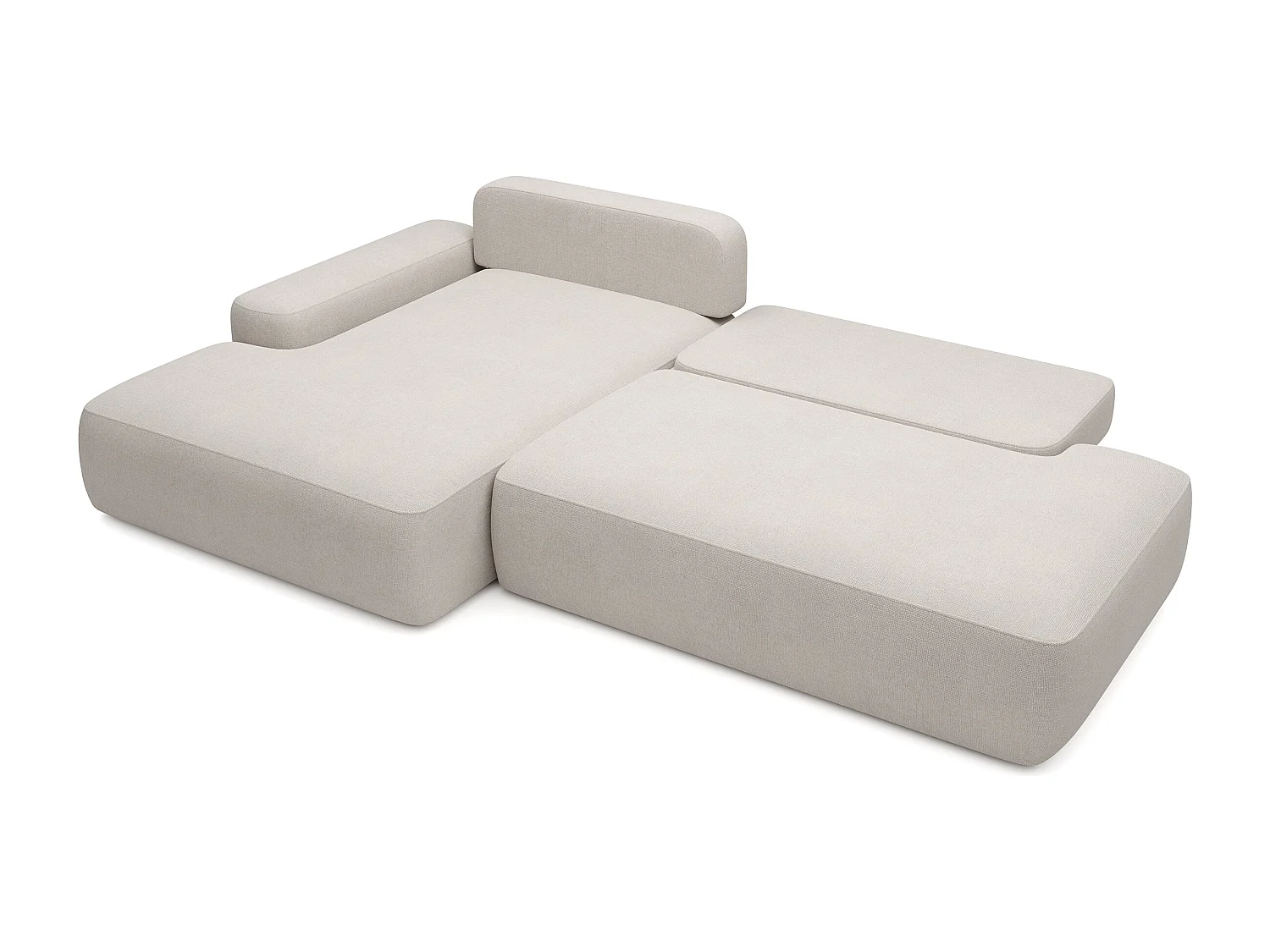 Canapé d'angle gauche ouvert convertible en tissu texturé beige DAVISO