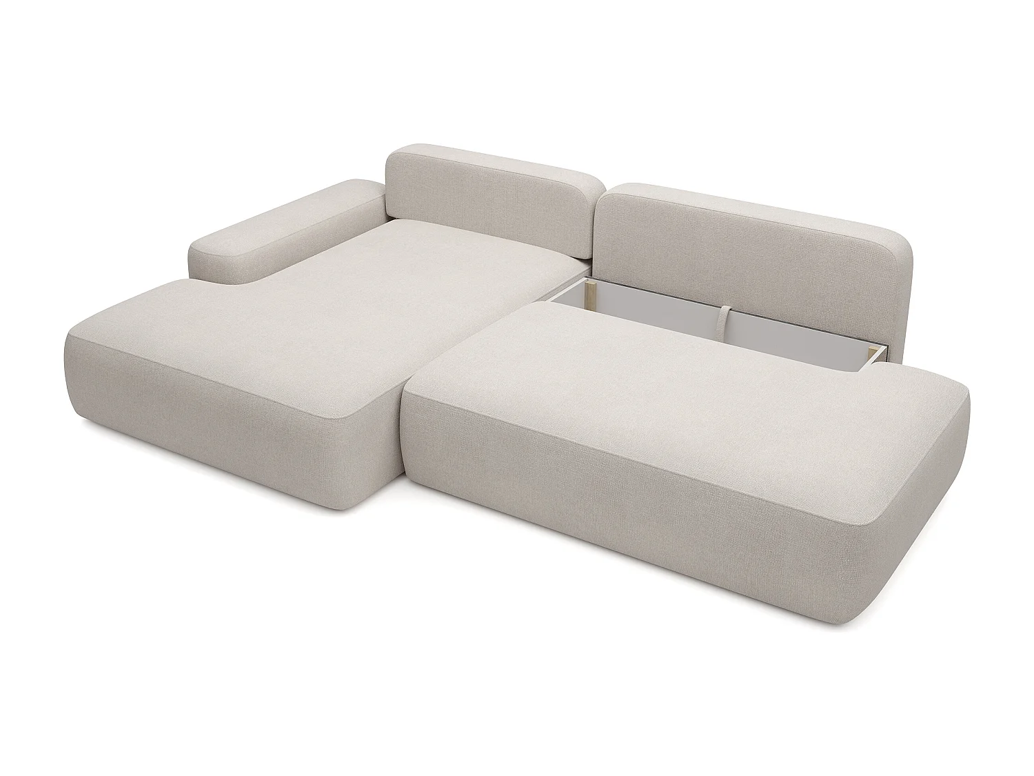 Canapé d'angle gauche ouvert convertible en tissu texturé beige DAVISO