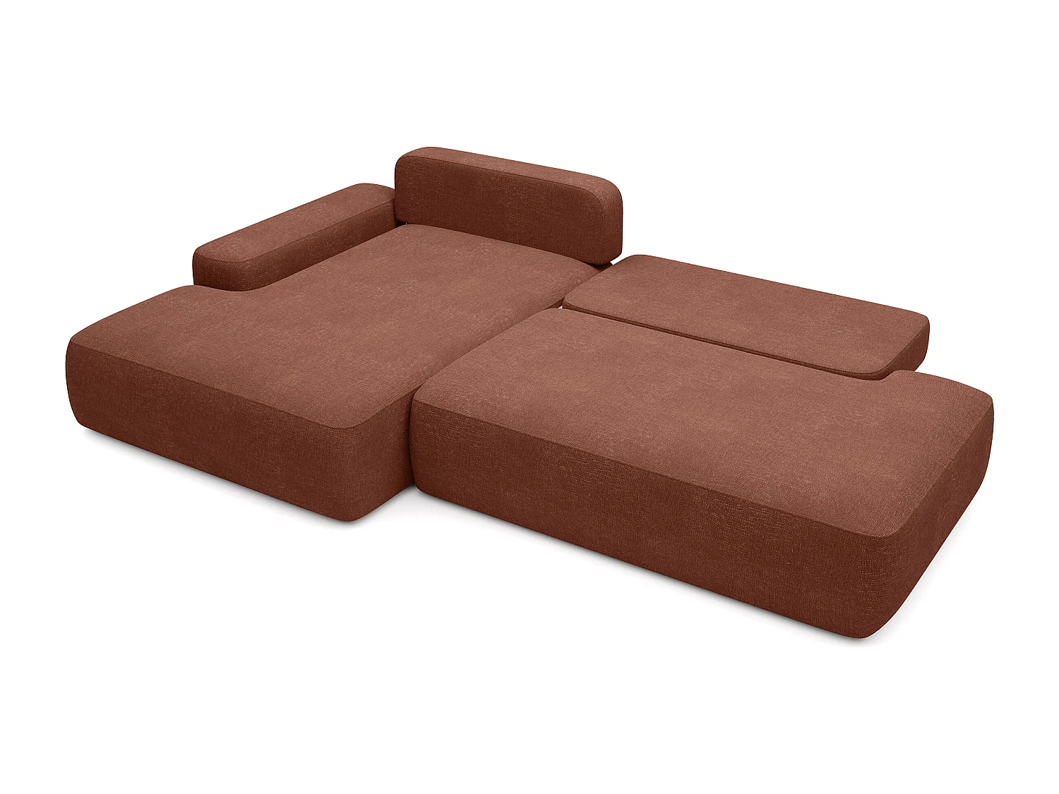 Canapé d'angle gauche ouvert convertible en tissu texturé terracotta DAVISO