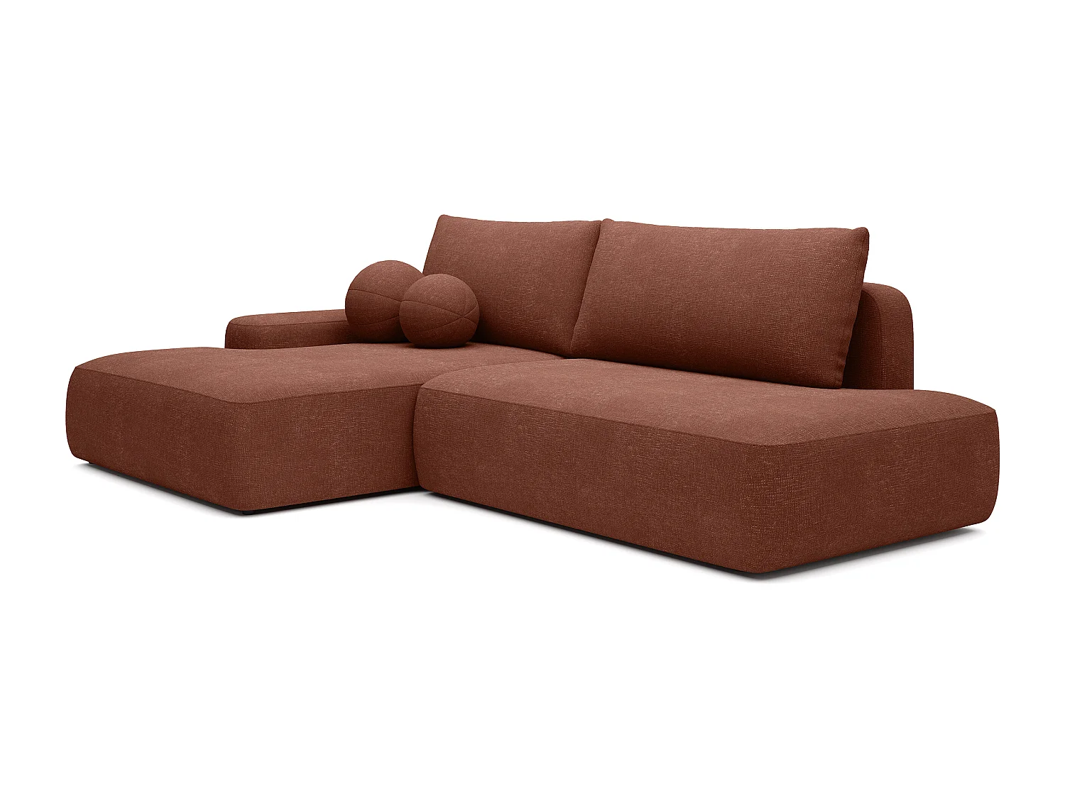 Canapé d'angle gauche ouvert convertible en tissu texturé terracotta DAVISO