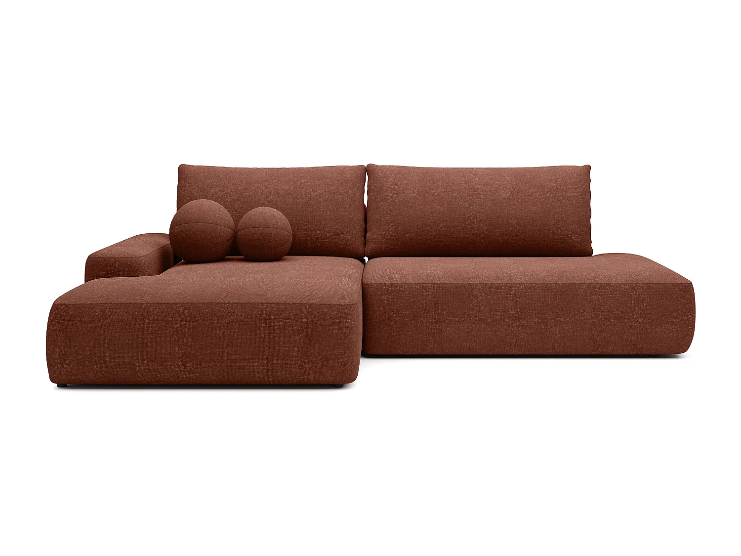 Canapé d'angle gauche ouvert convertible en tissu texturé terracotta DAVISO