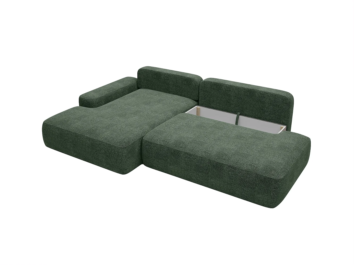 Canapé d'angle gauche ouvert convertible en tissu texturé vert sapin DAVISO