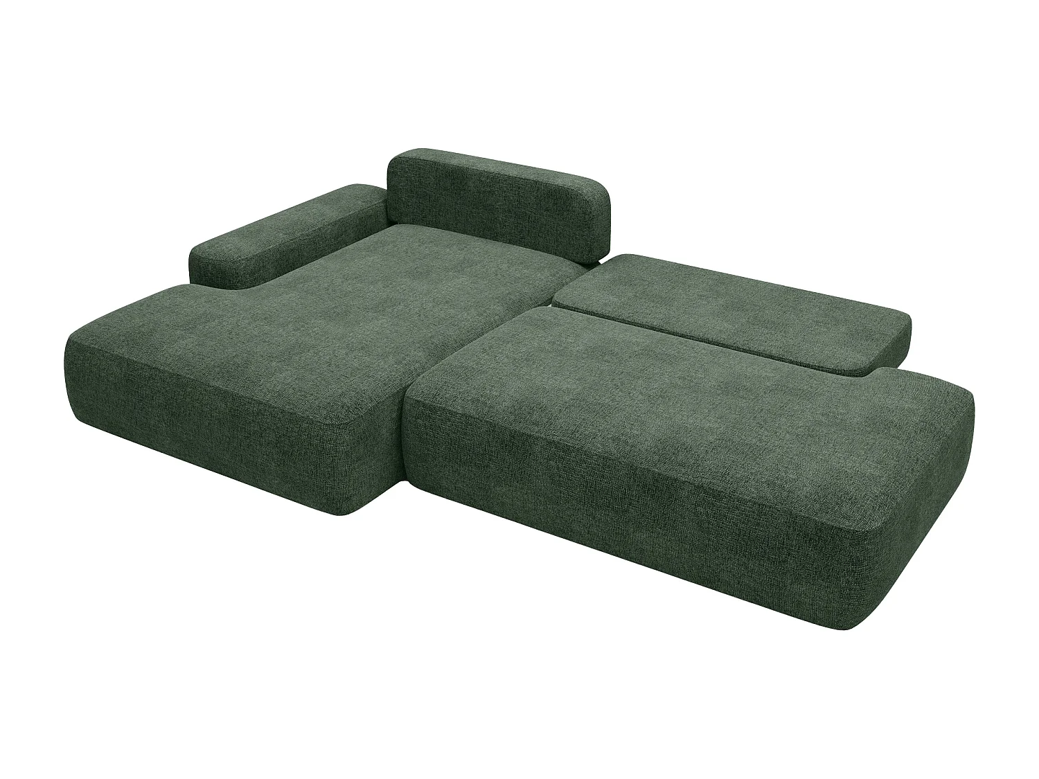 Canapé d'angle gauche ouvert convertible en tissu texturé vert sapin DAVISO