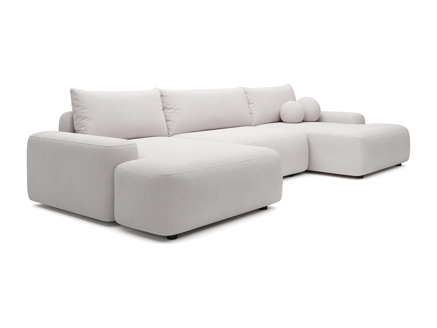 Grand canapé d'angle panoramique convertible en tissu texturé beige DAVISO