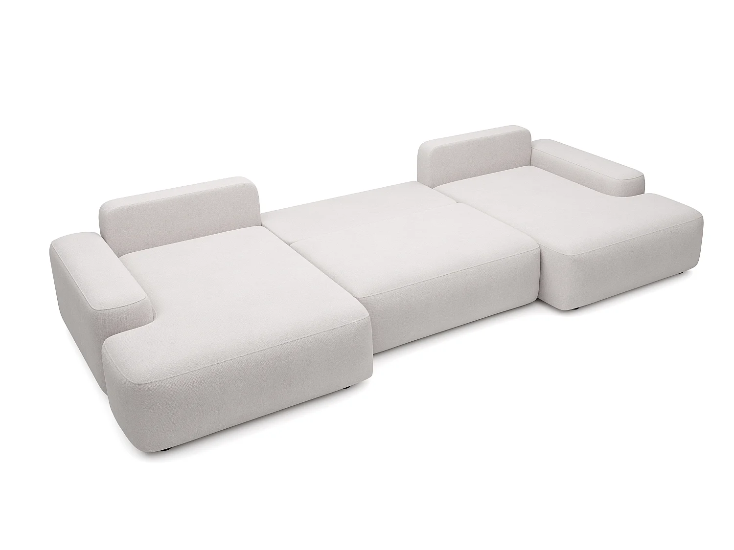 Grand canapé d'angle panoramique convertible en tissu texturé beige DAVISO