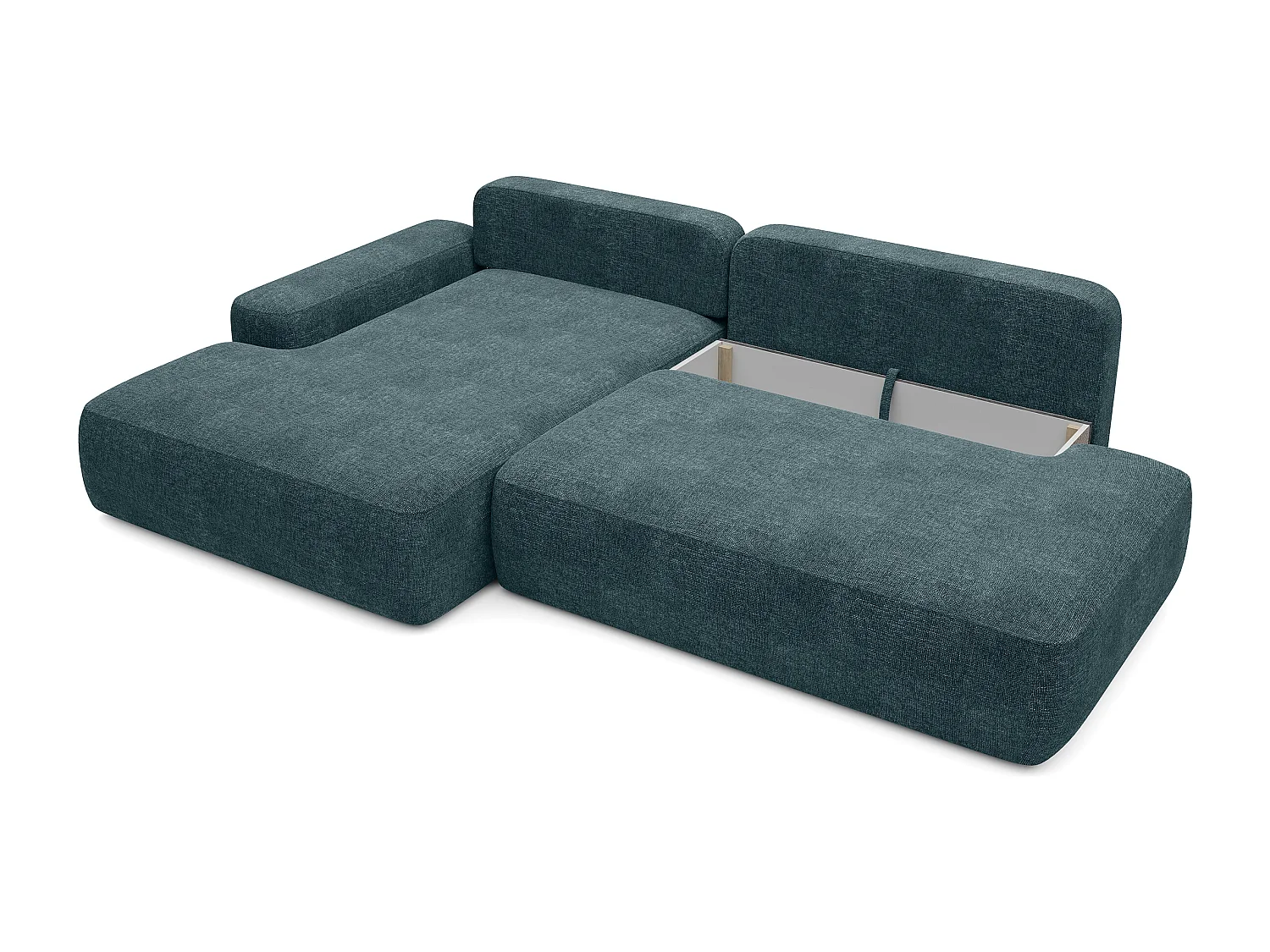Canapé d'angle gauche ouvert convertible en tissu texturé bleu DAVISO